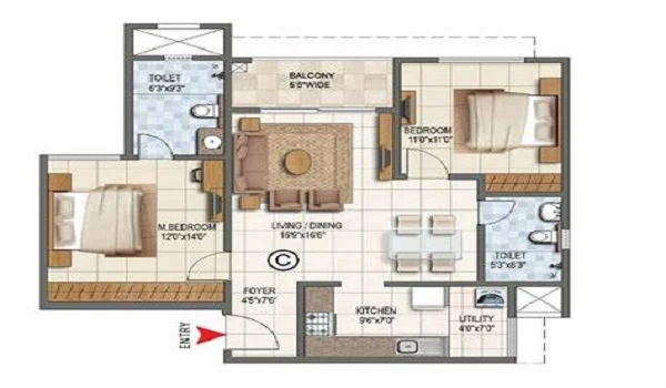 Featured Image of Prestige Gardenia Estate 2 Bhk Apartments Floor Plan